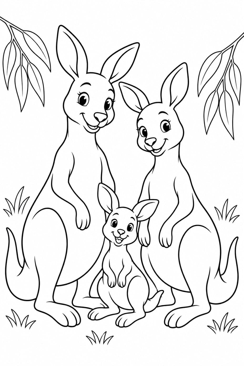 Família de cangurus para colorir
