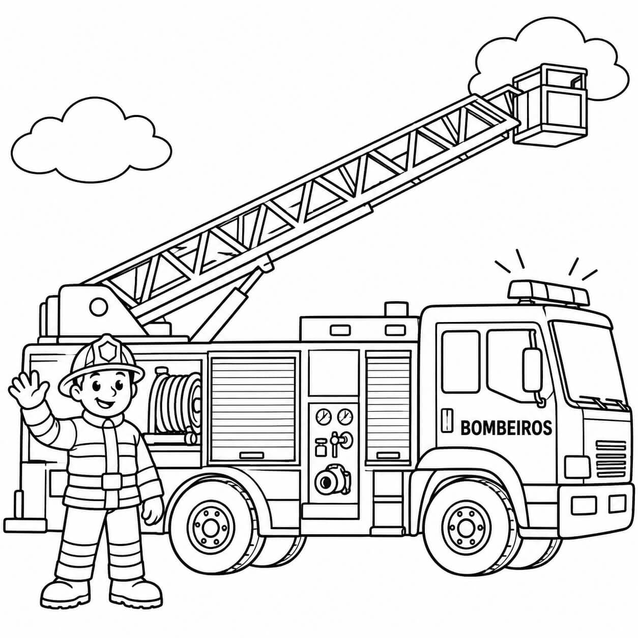 Carro de bombeiro com escada para colorir