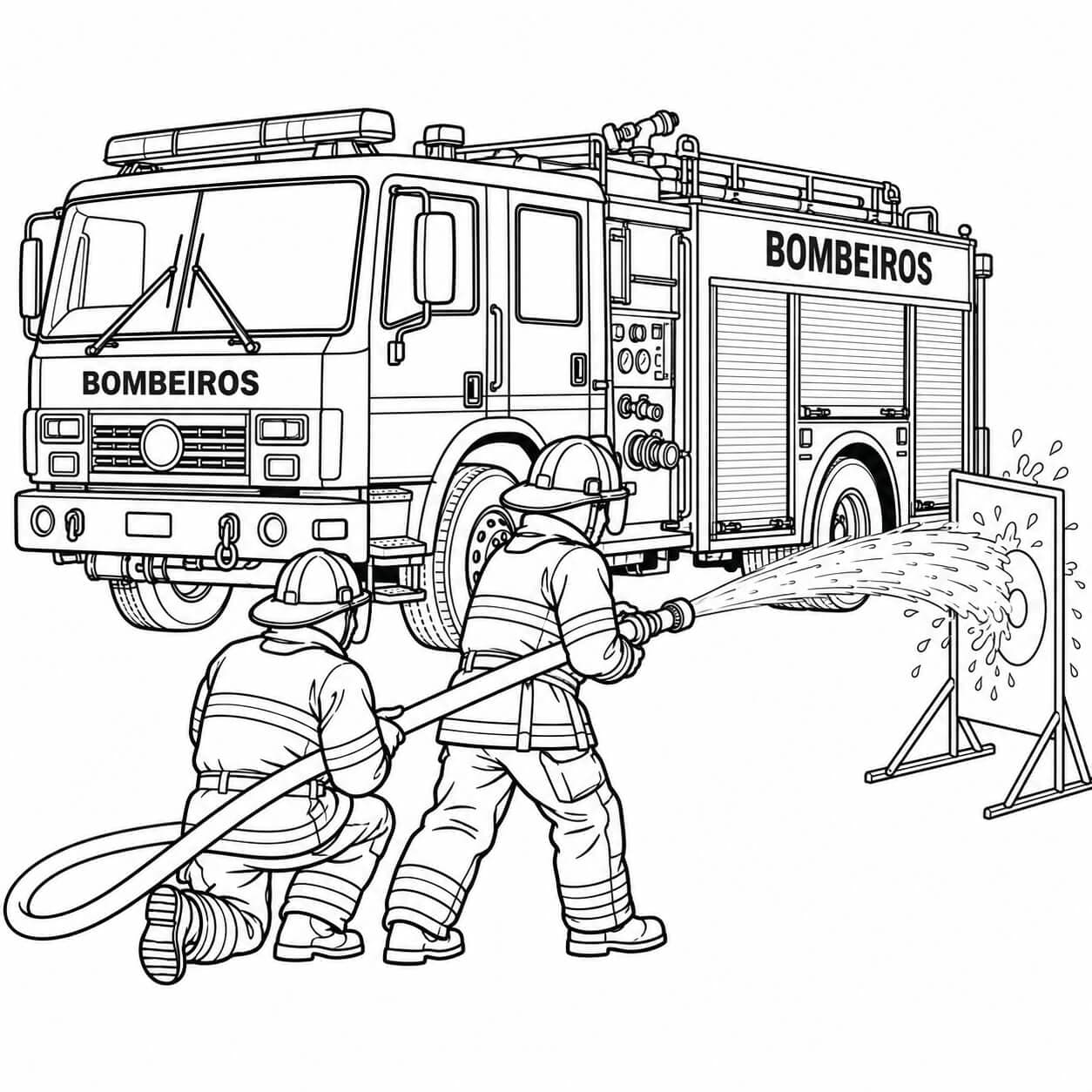Carro de bombeiro com mangueira para colorir