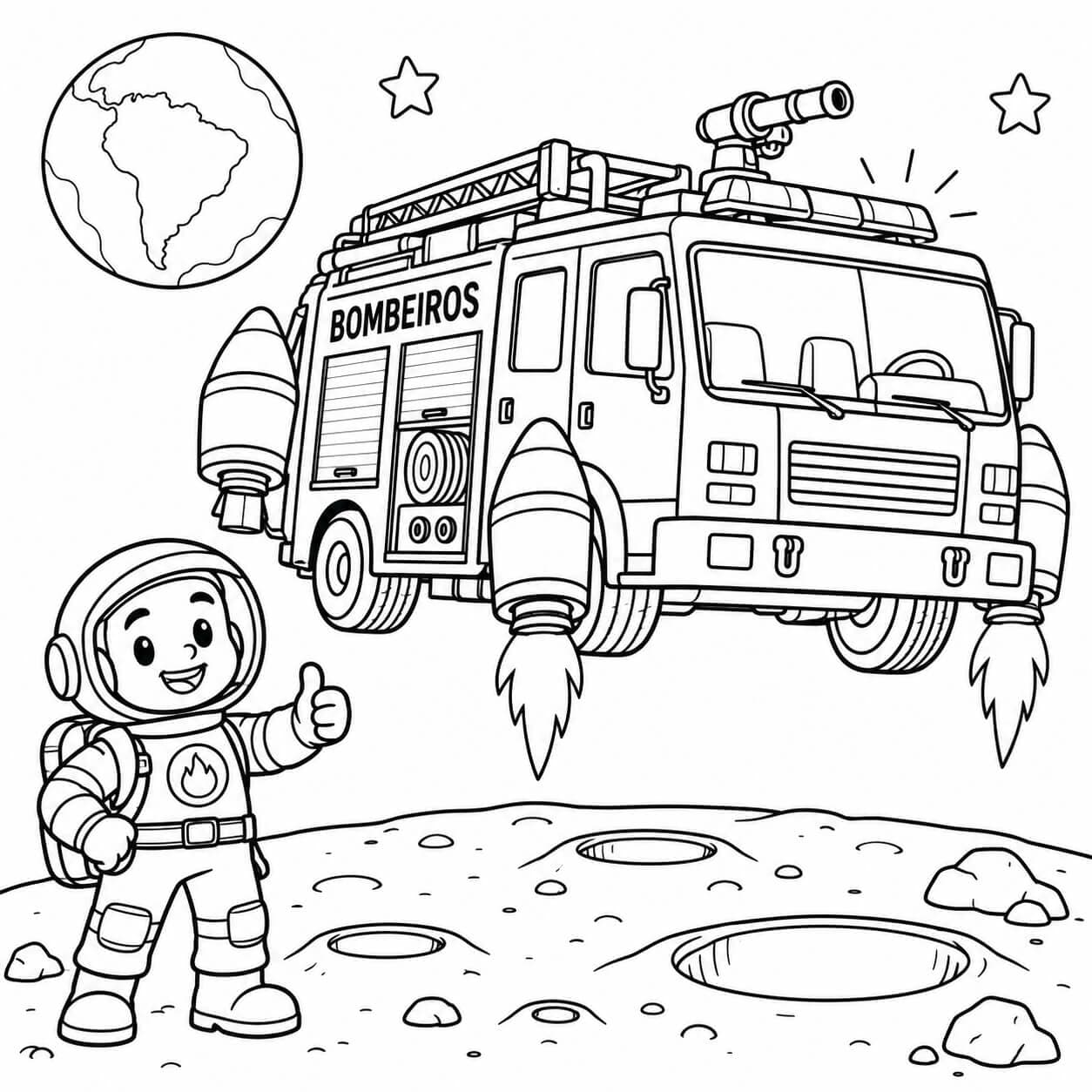 Carro de bombeiro espacial para colorir