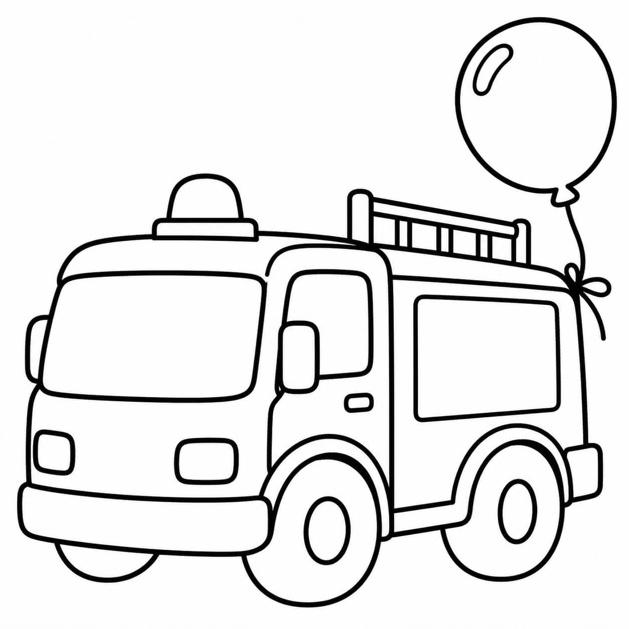 Carro de bombeiro infantil com balão para colorir