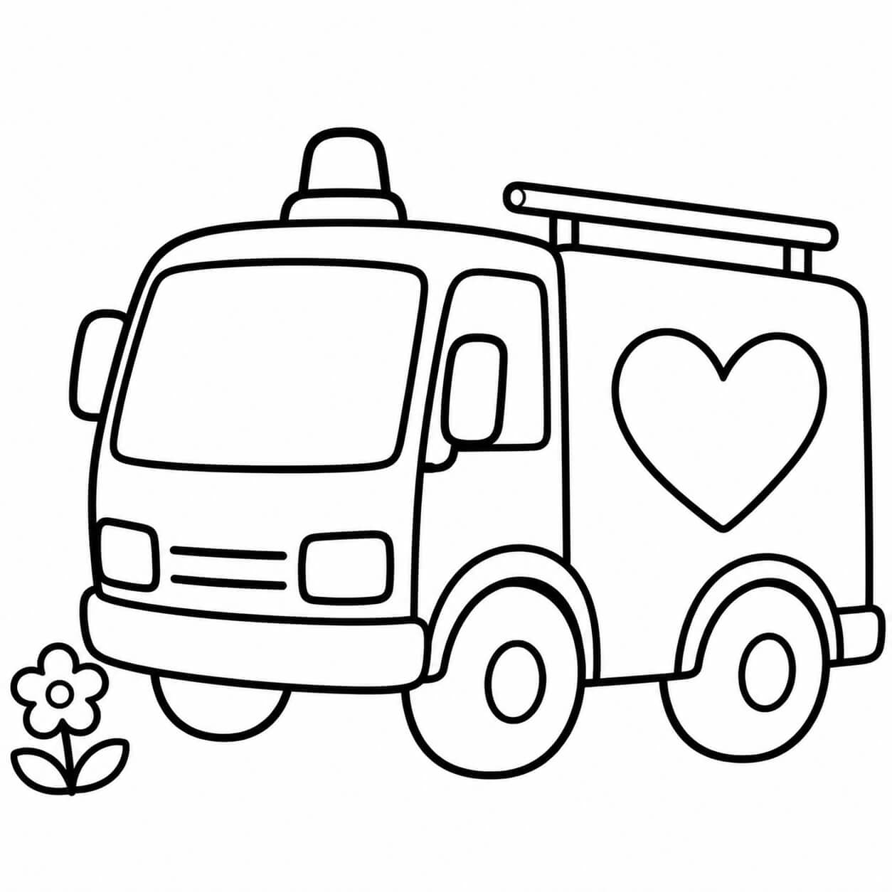 Carro de bombeiro infantil com coração para colorir