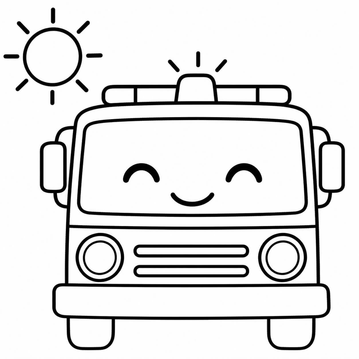 Carro de bombeiro infantil de frente para colorir