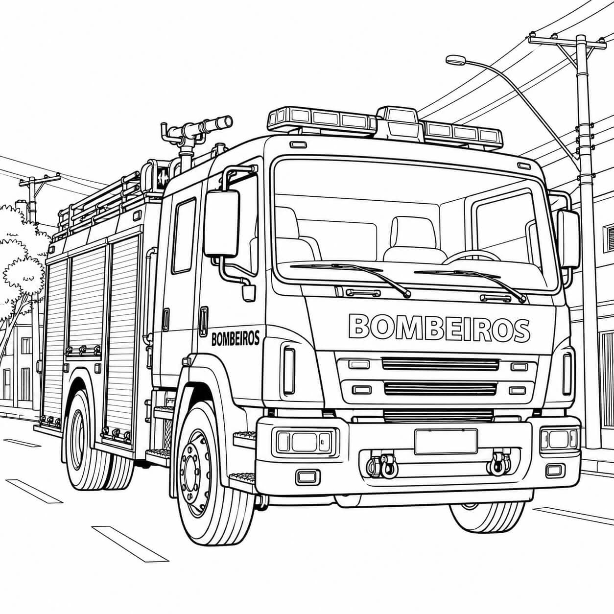 Carro de bombeiro na avenida para colorir
