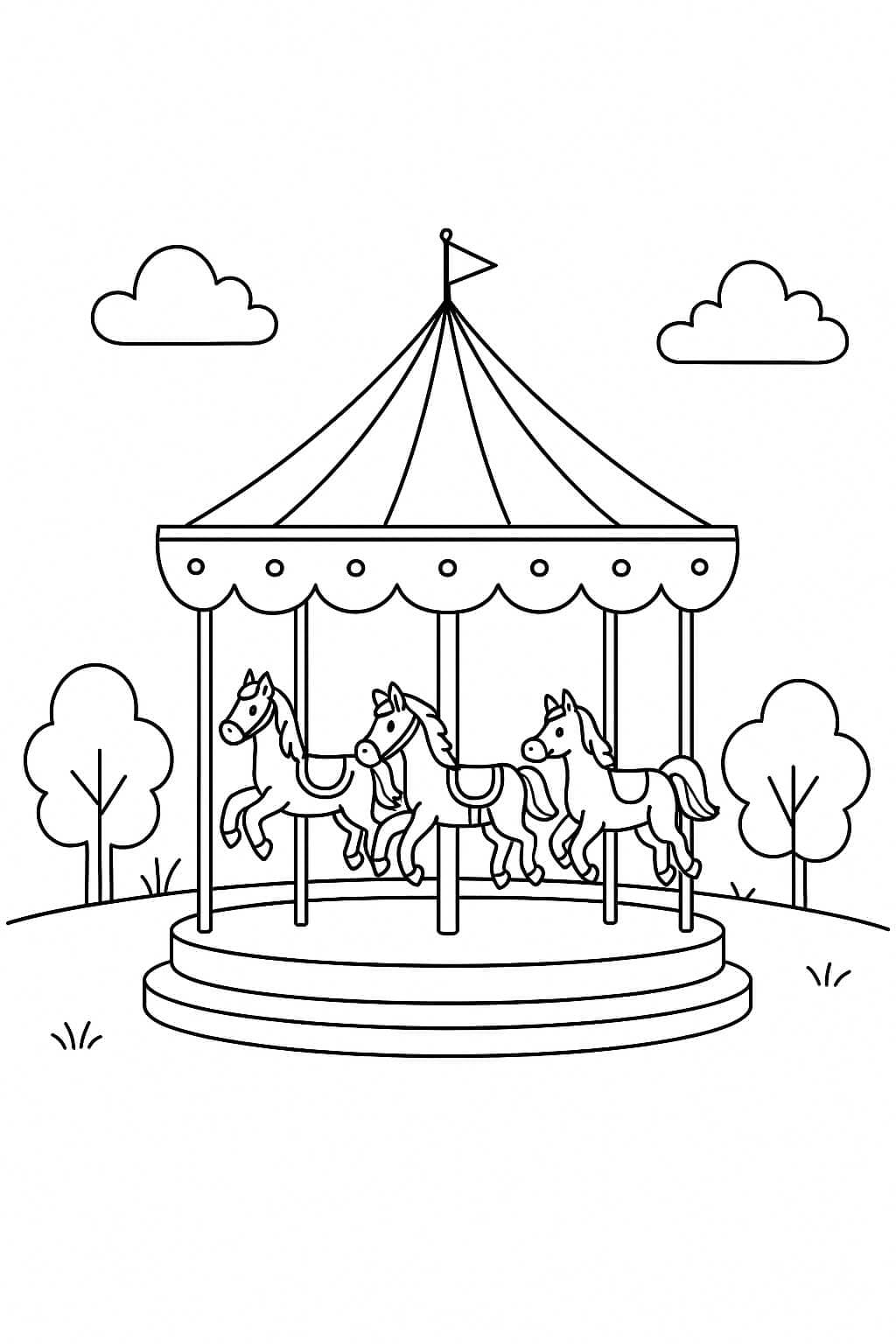 Carrossel no parque para colorir