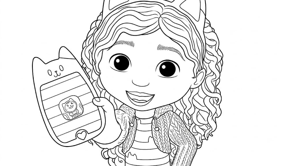 Gabby com smartphone para colorir