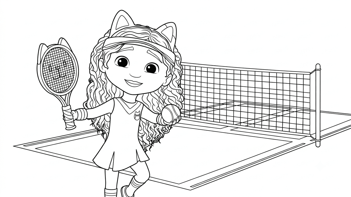 Gabby jogando tênis para colorir
