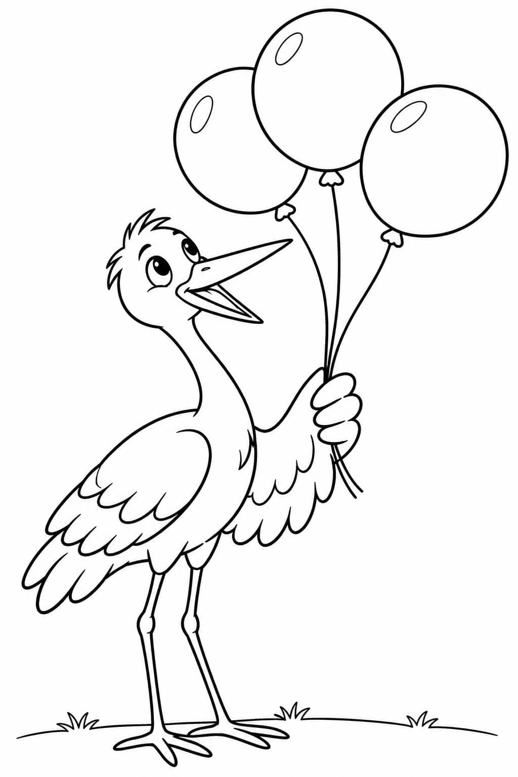 Cegonha com balões para colorir