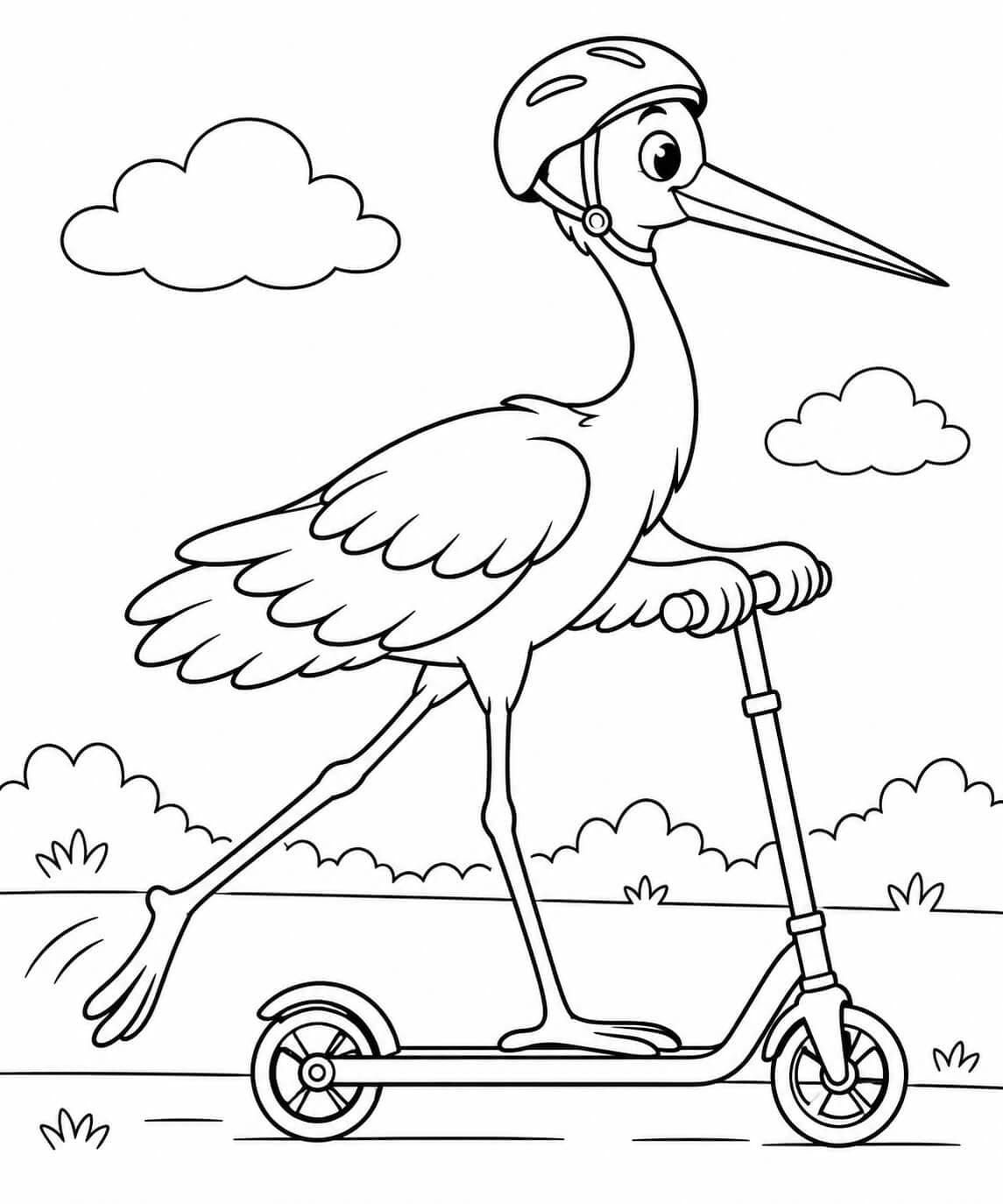 Cegonha de patinete para colorir