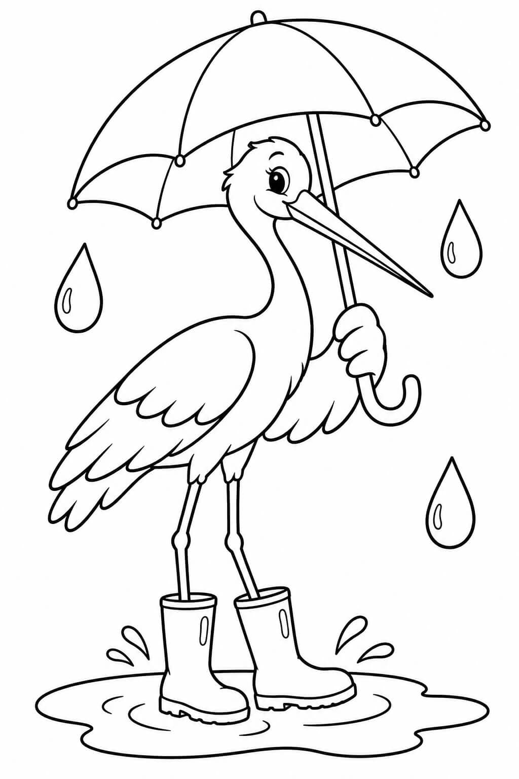 Cegonha na chuva para colorir