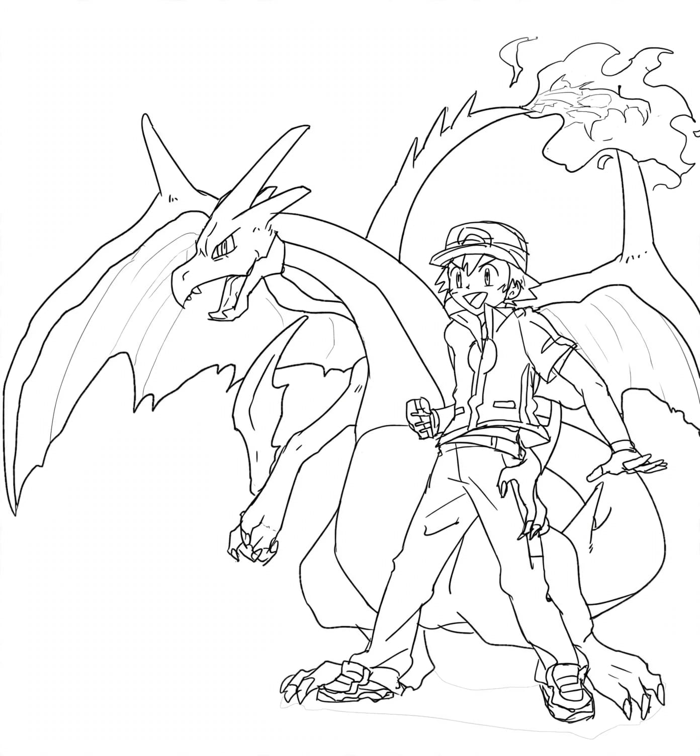 Ash e Mega Charizard para colorir