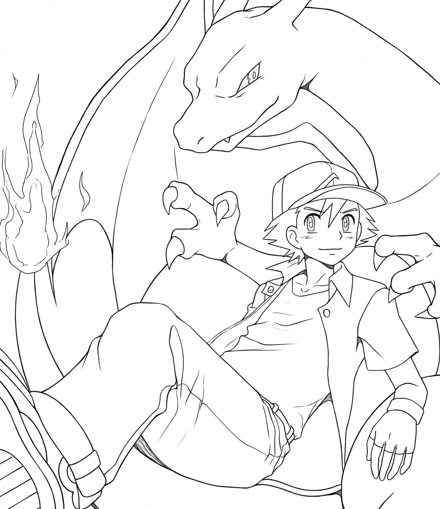 Charizard e Ash amigos para colorir