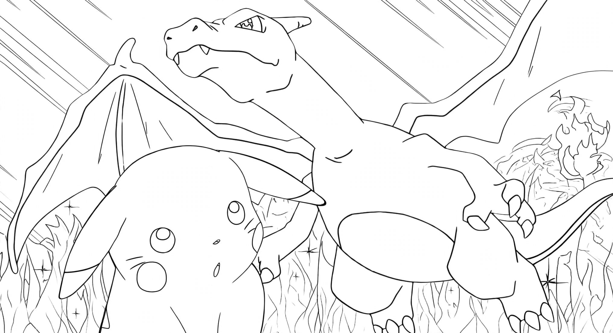 Charizard e Pikachu para colorir
