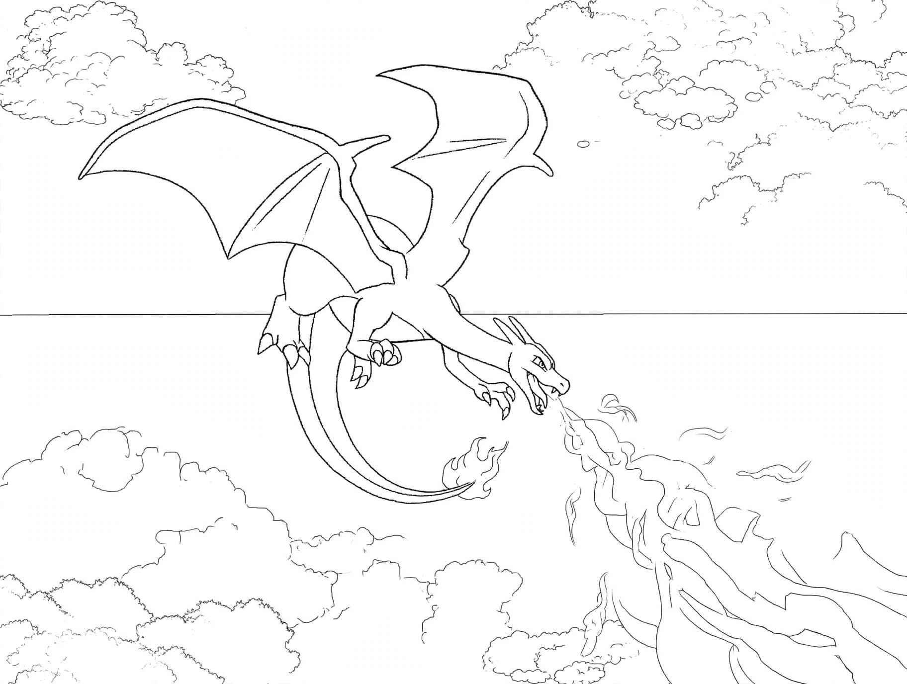 Charizard com fogo para colorir
