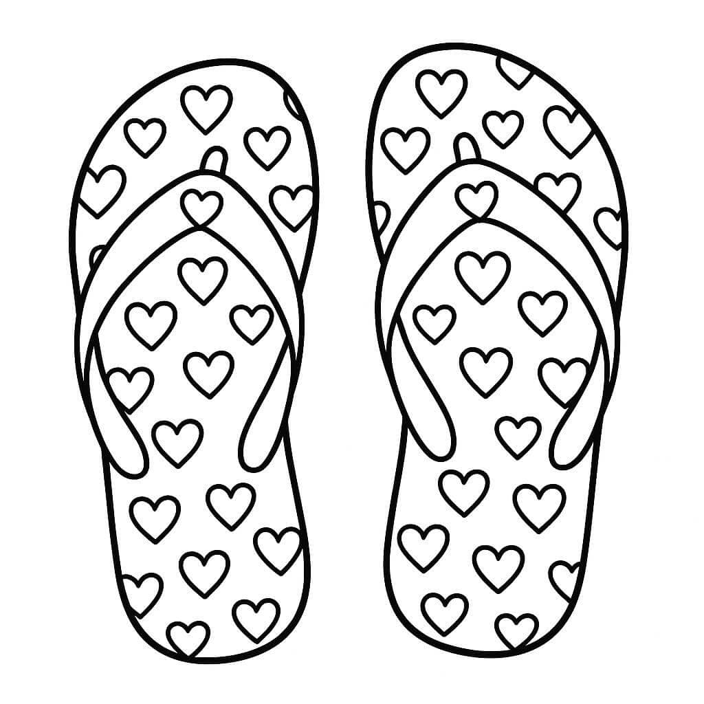 Chinelo com corações para colorir