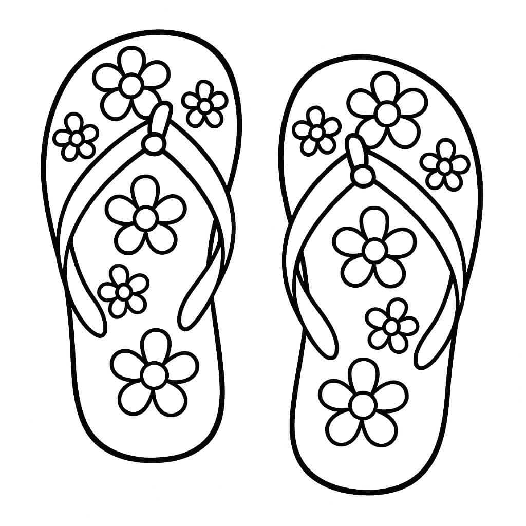 Chinelo com flores para colorir