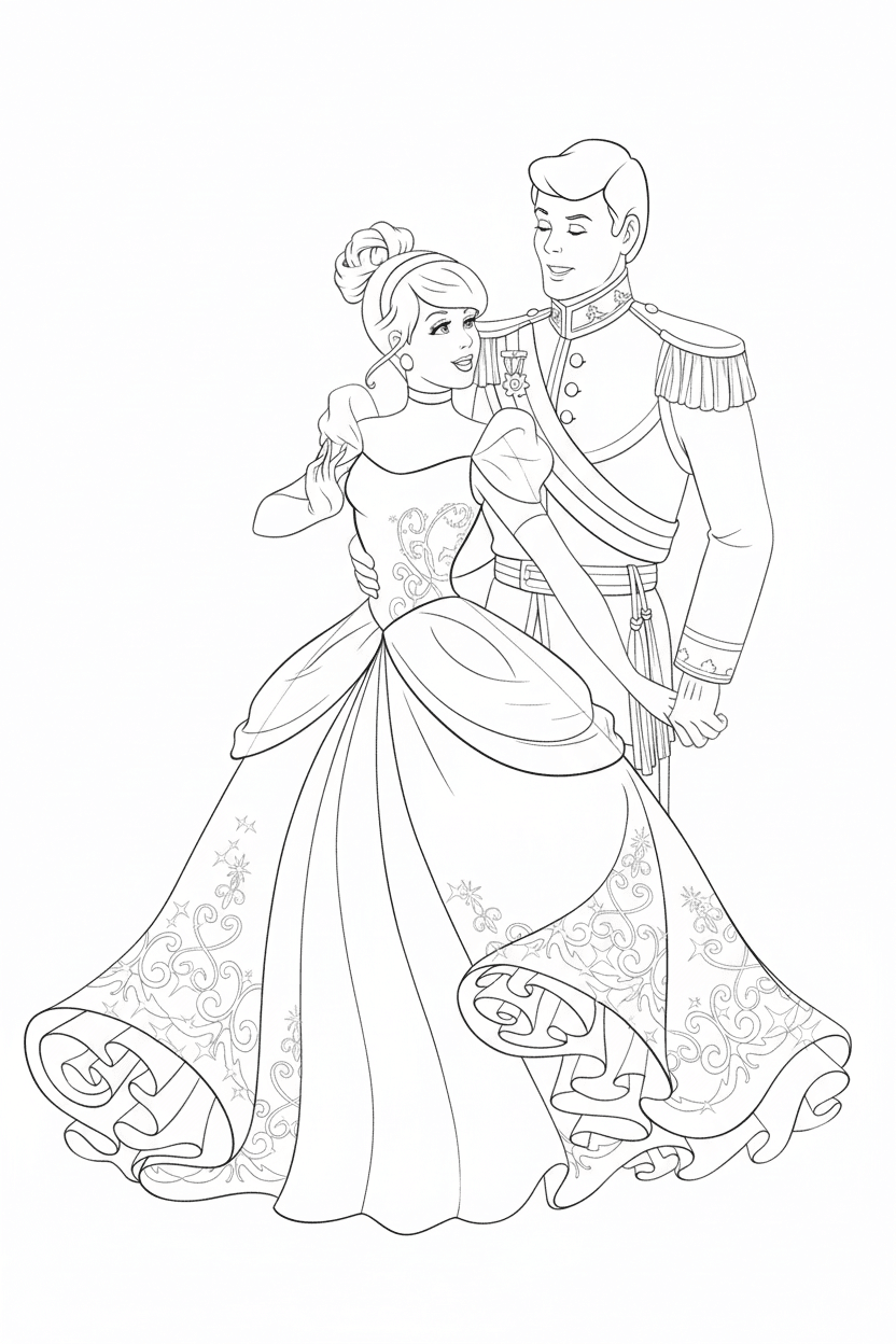 Cinderela e o Príncipe Encantado para colorir