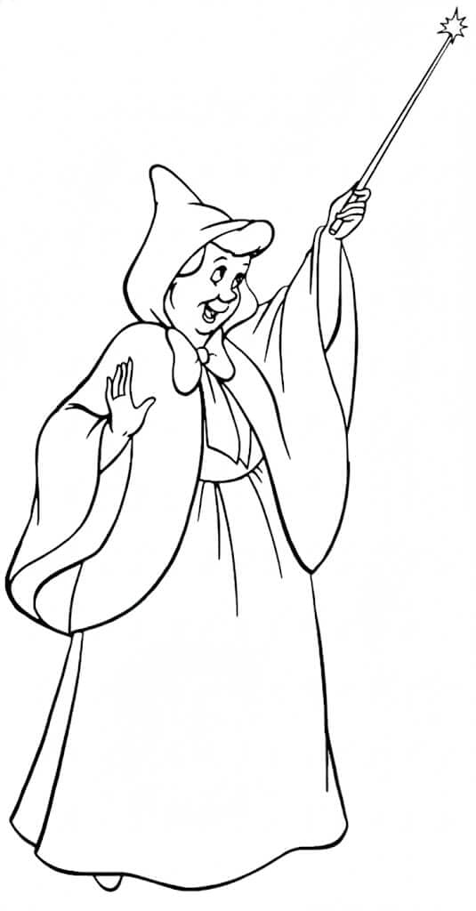 Cinderela e a fada madrinha para colorir