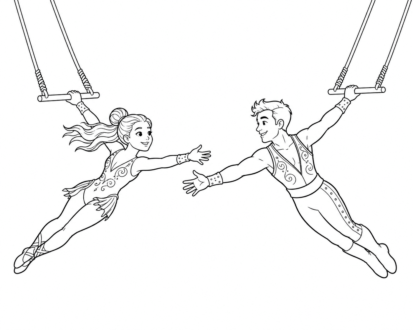 Trapezistas de circo para colorir