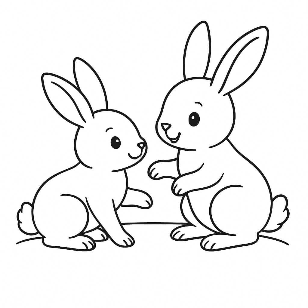 Coelhos brincando para colorir