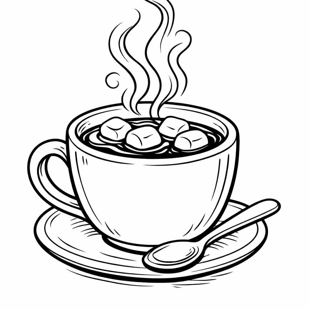 Xícara de chocolate quente com vapor para colorir