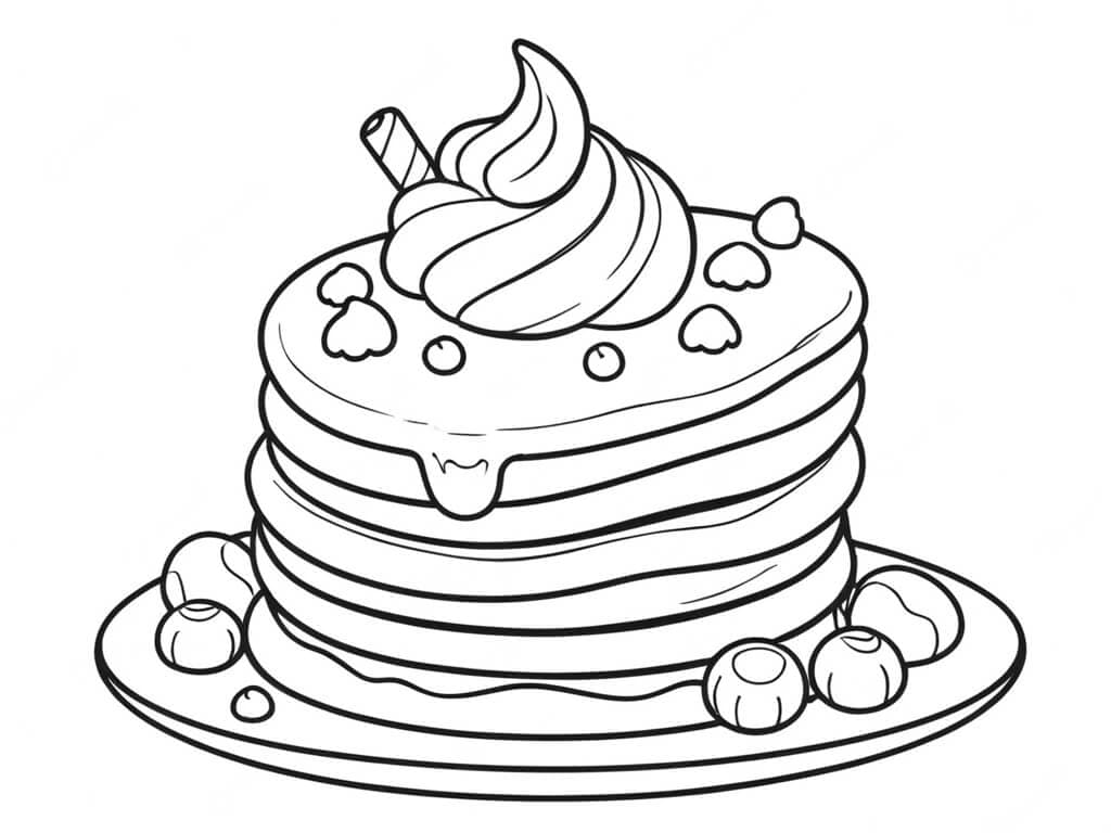 Pilha de panquecas doces com cobertura para colorir