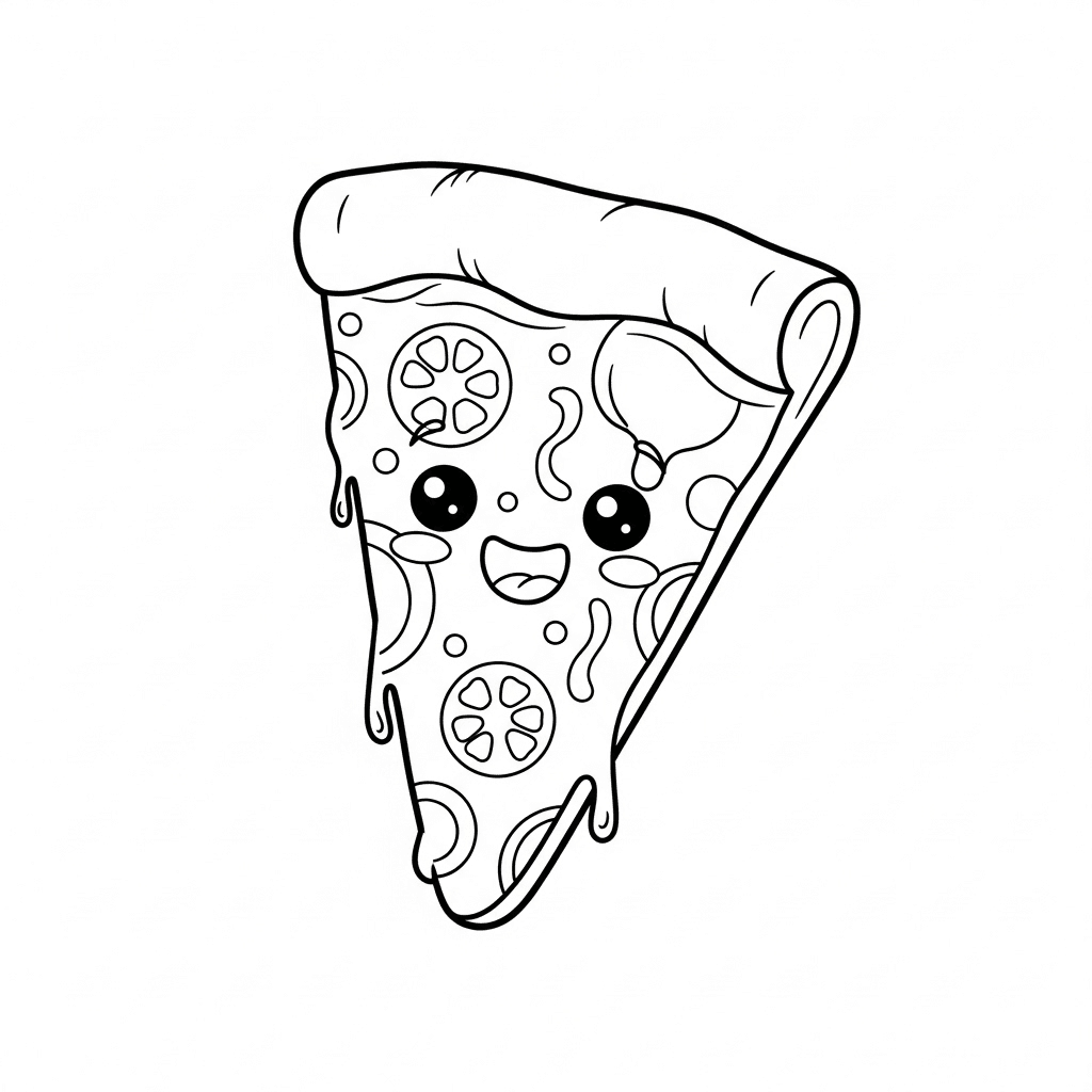 Fatia de pizza fofa com rosto para colorir