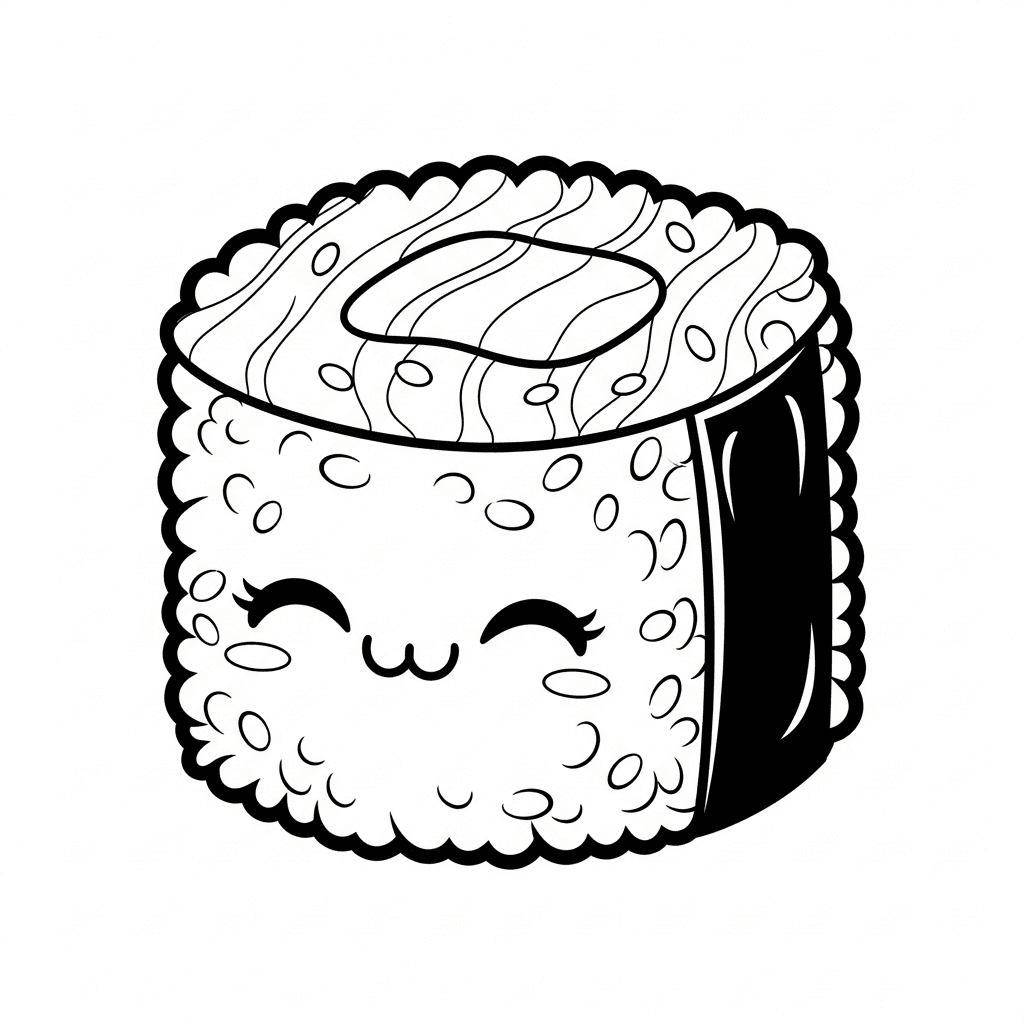Sushi fofo e sorridente para colorir