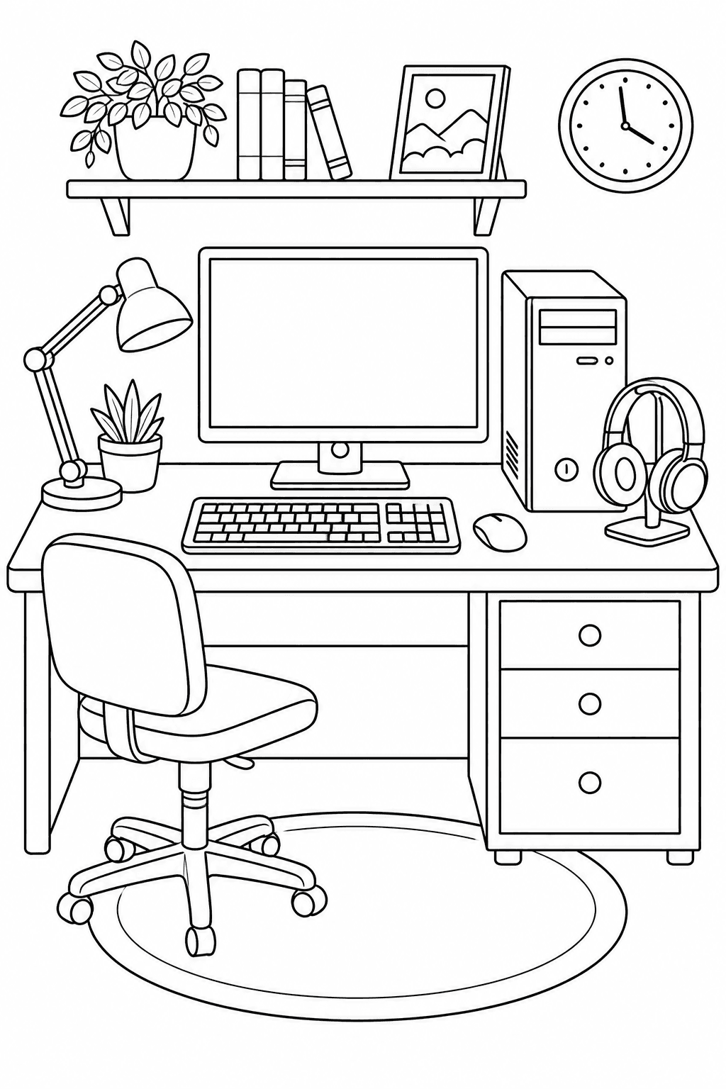 Computador completo com acessórios para colorir