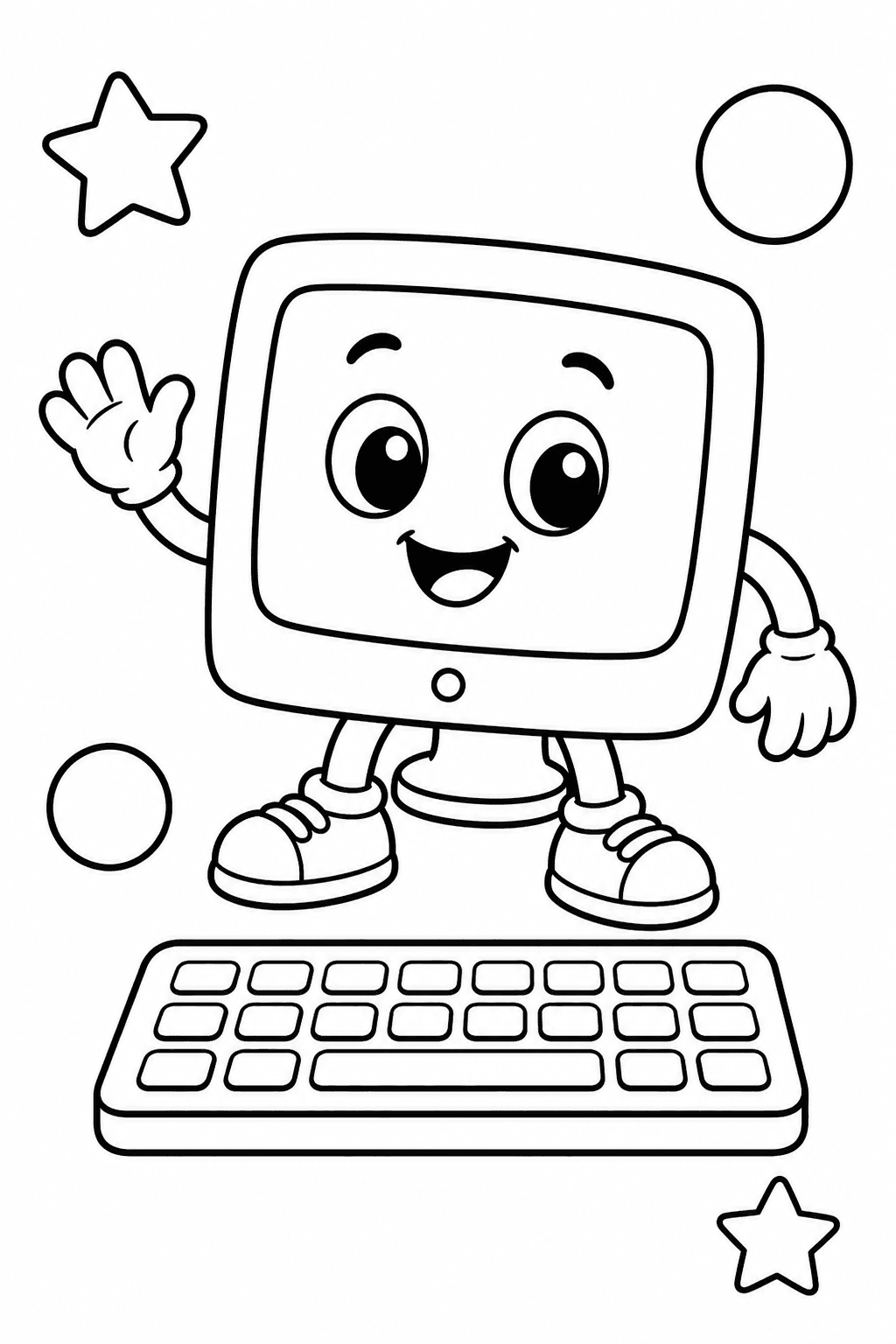 Computador personagem infantil para colorir