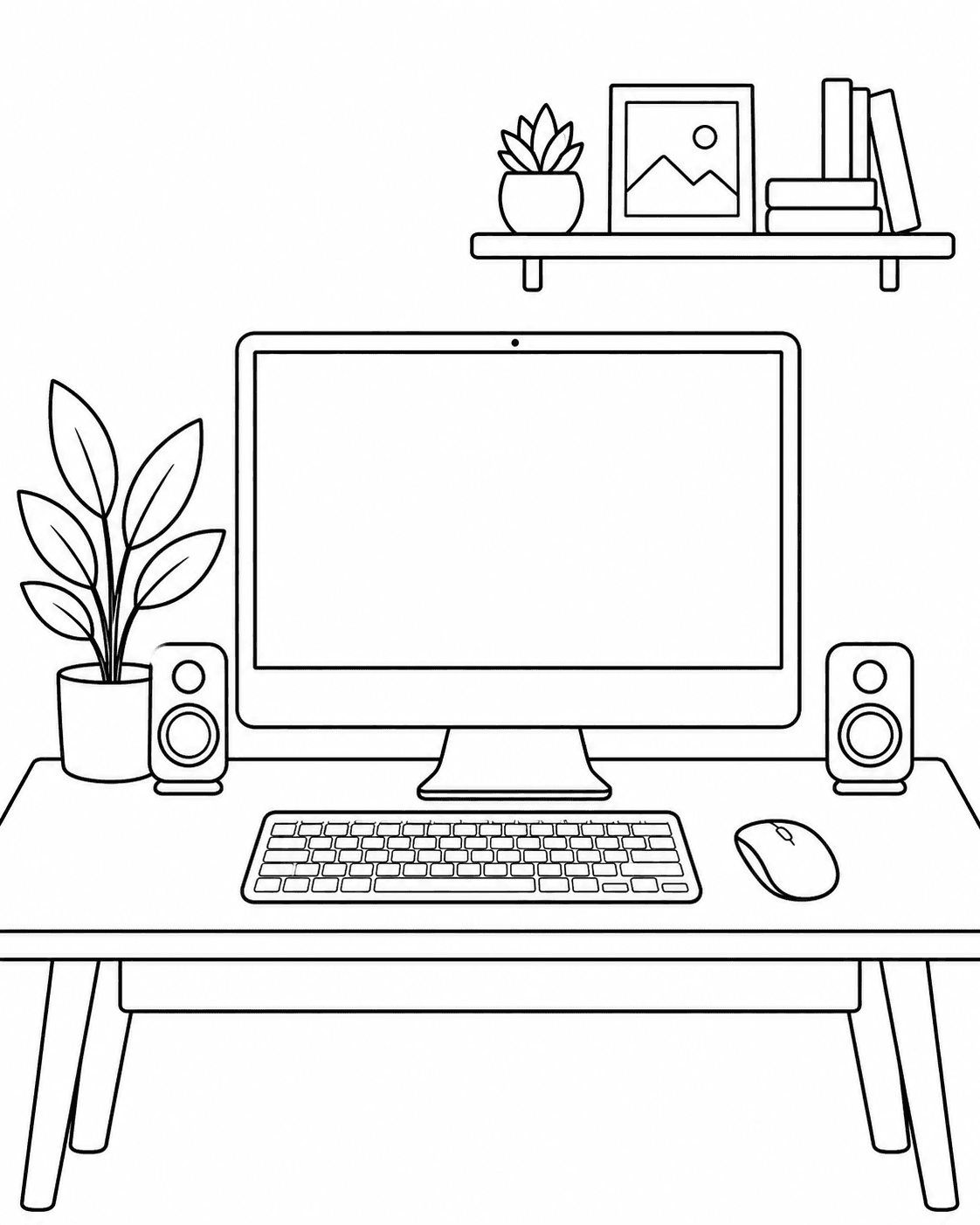 Computador moderno com acessórios para colorir