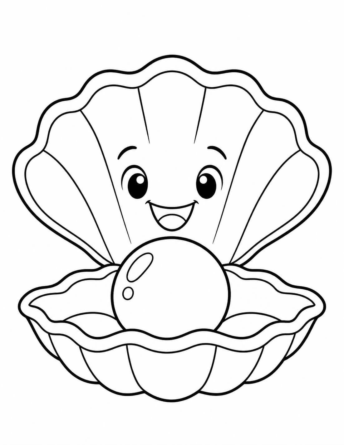 Concha com pérola para colorir