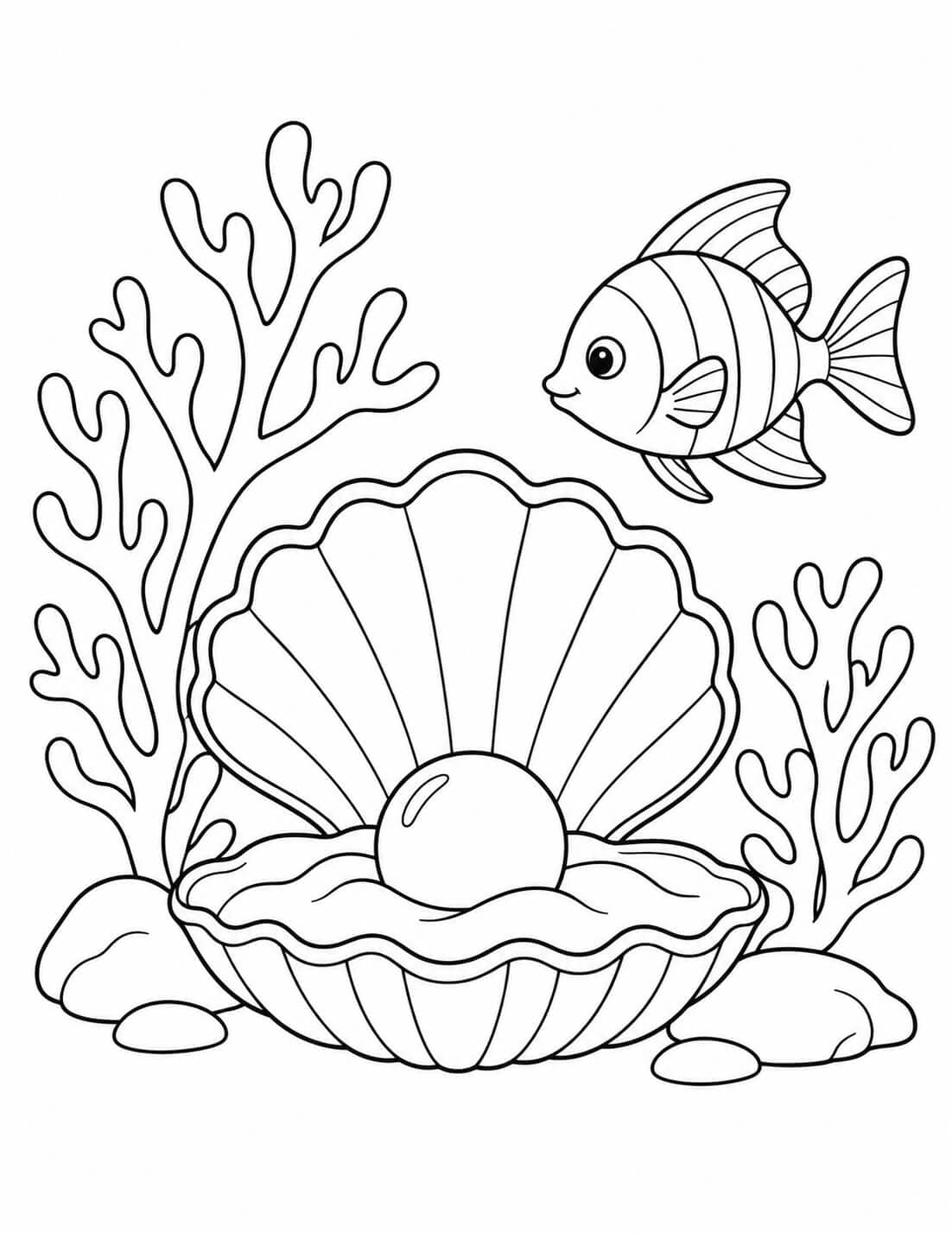 Concha no recife de coral para colorir
