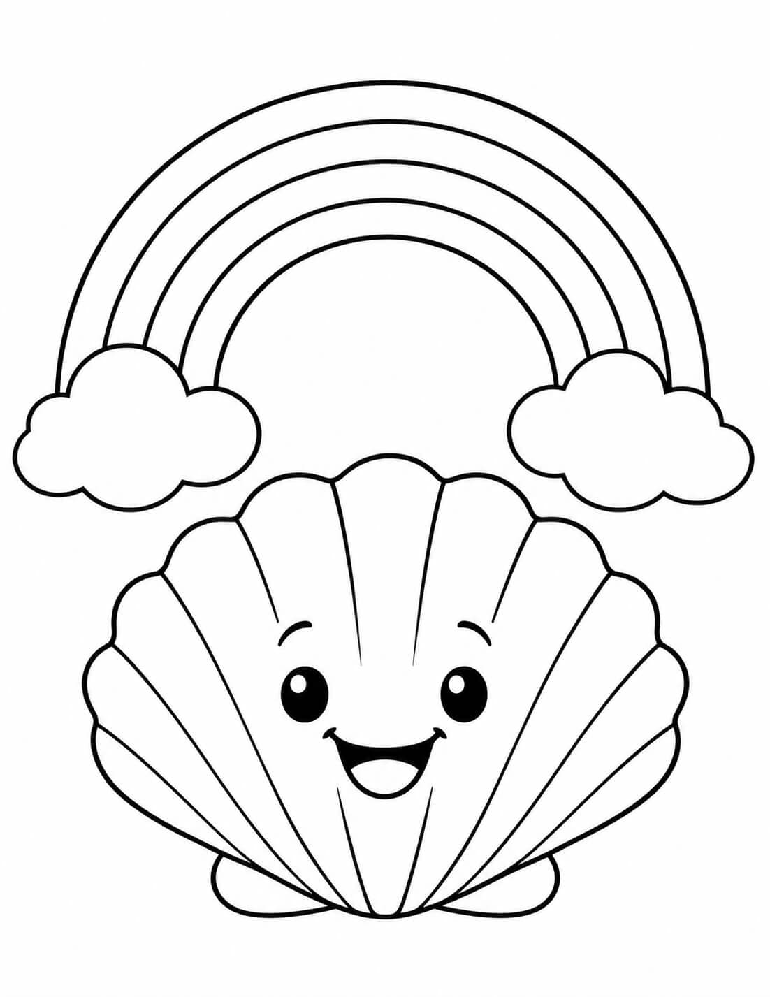 Concha sob o arco-íris para colorir