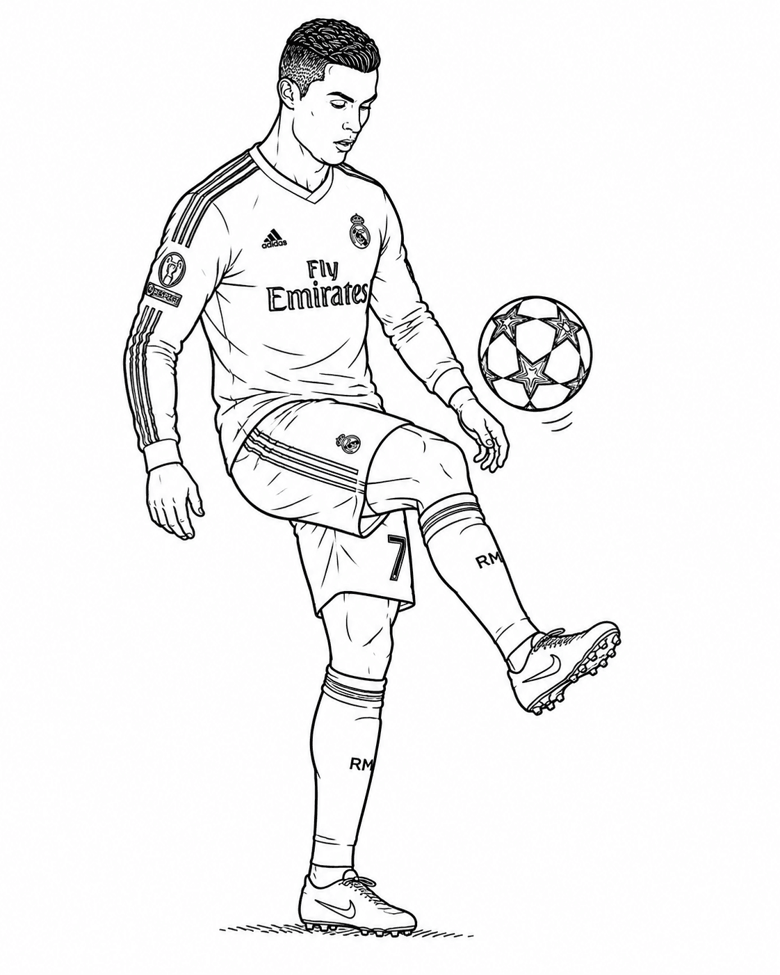 Cristiano Ronaldo fazendo embaixadinhas para colorir