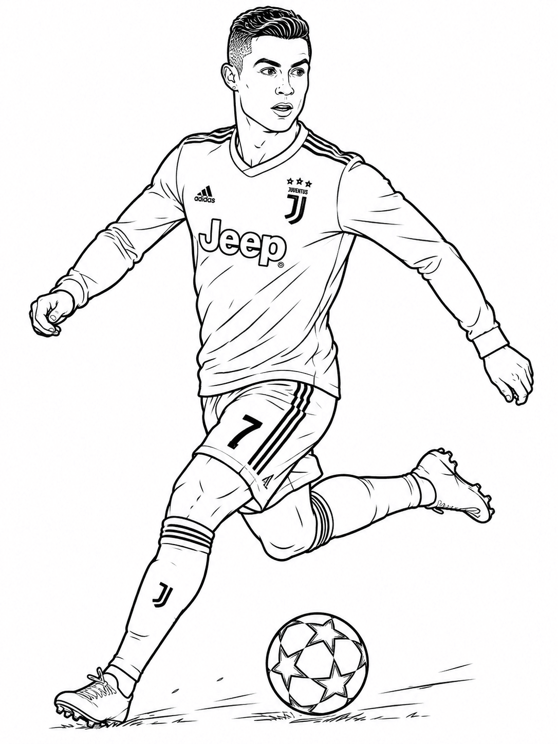 Cristiano Ronaldo jogando futebol para colorir
