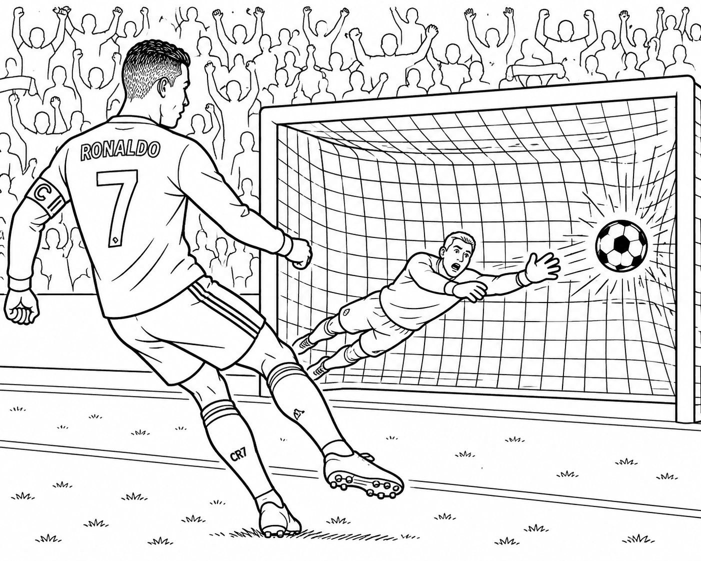 Cristiano Ronaldo marcando gol para colorir