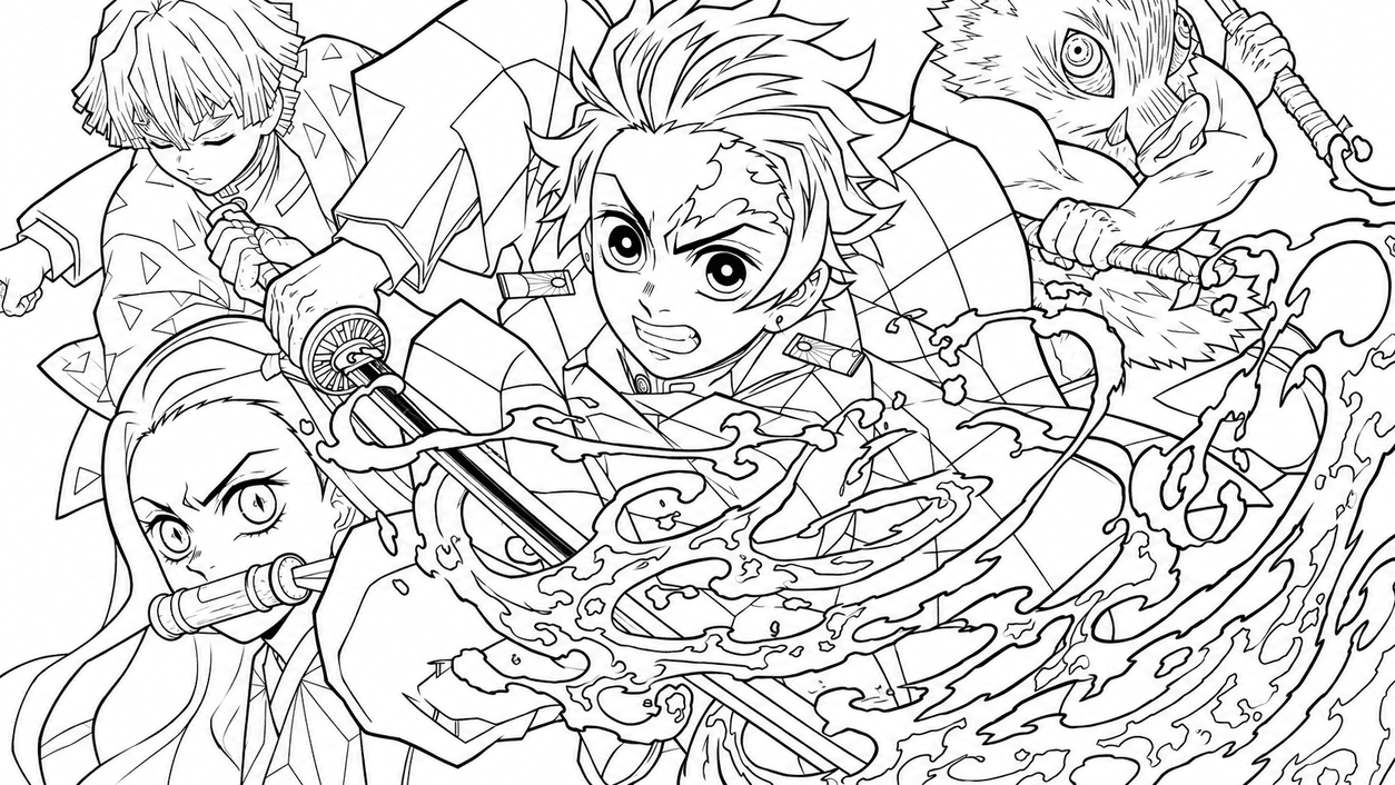 Personagens em ação para colorir