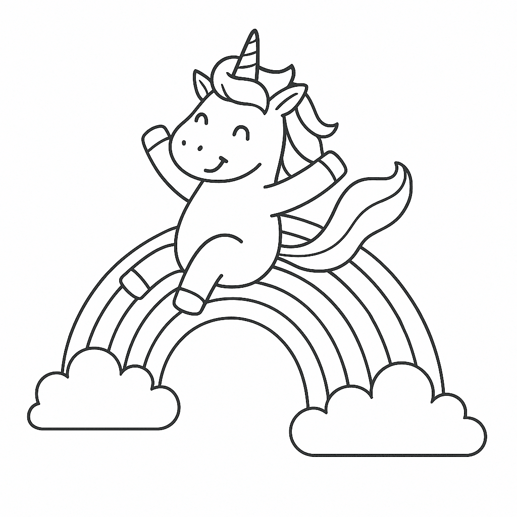 Arco-iris com unicornio para colorir
