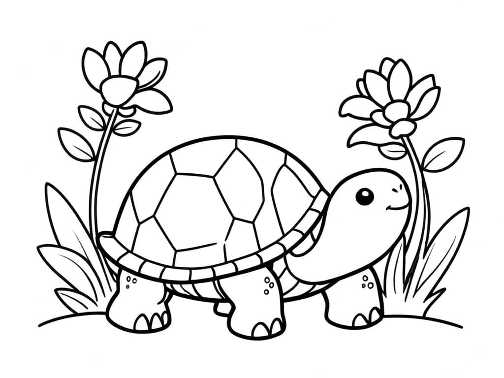 Tartaruga com flores para colorir