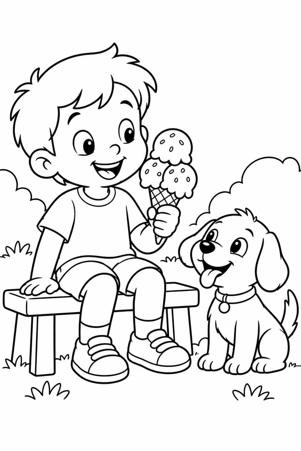 Criança com sorvete para colorir