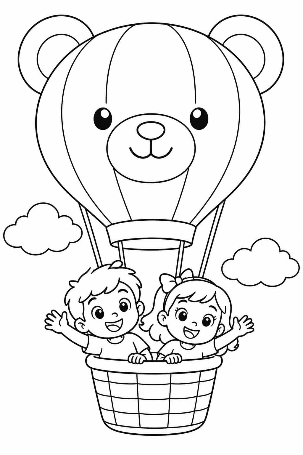 Crianças no balão de brinquedos para colorir