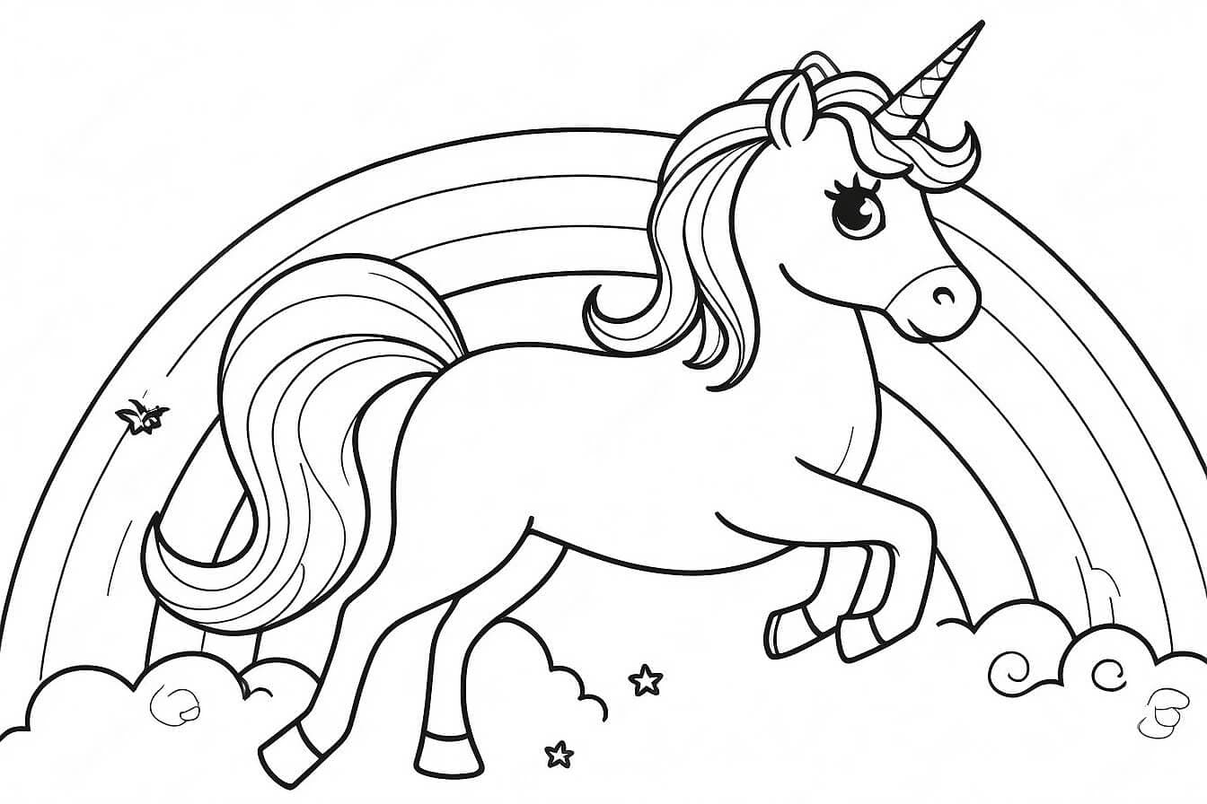 Unicornio com arco-iris para colorir