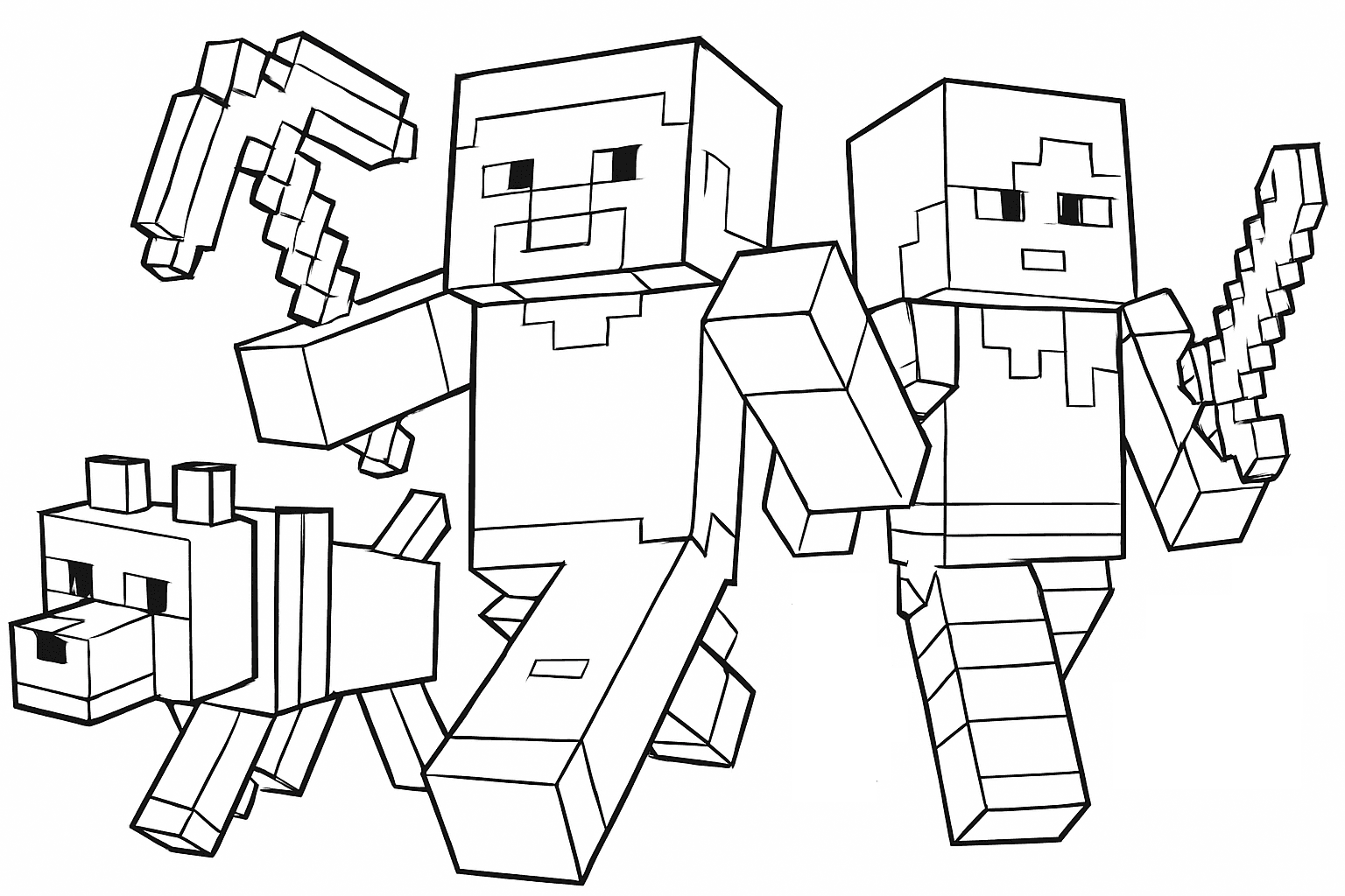 Steve e Alex do Minecraft para colorir