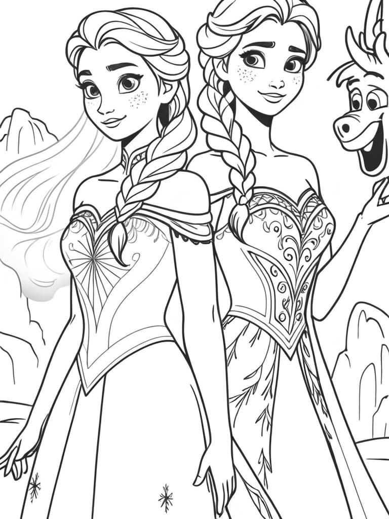 Anna e Elsa para colorir