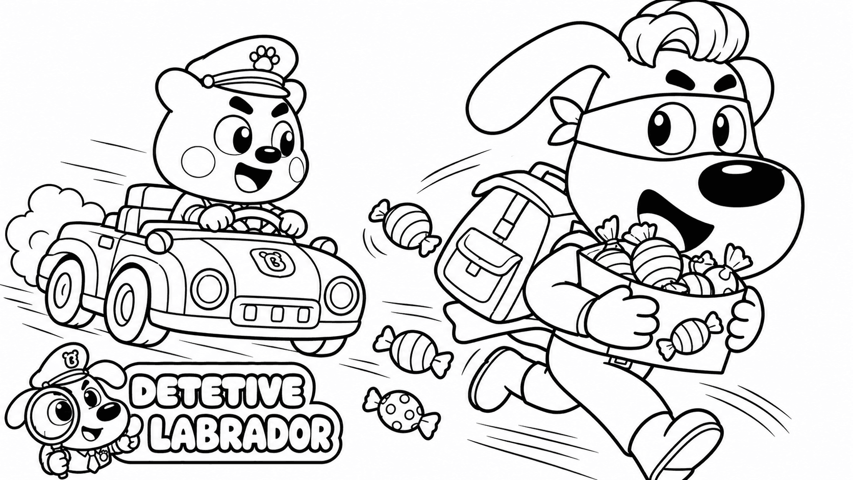 Detetive Labrador em ação para colorir