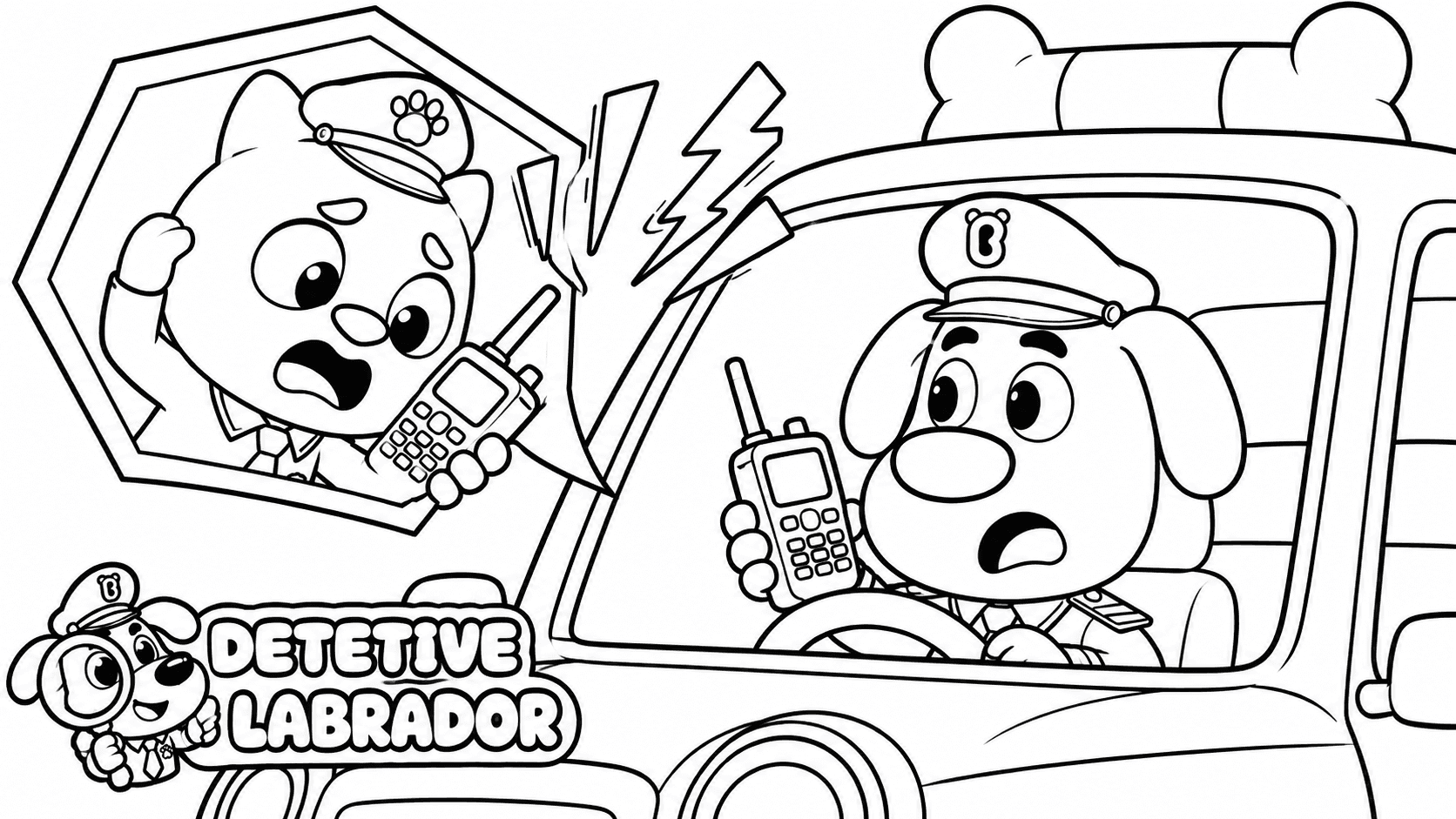 Detetive Labrador e seus equipamentos para colorir