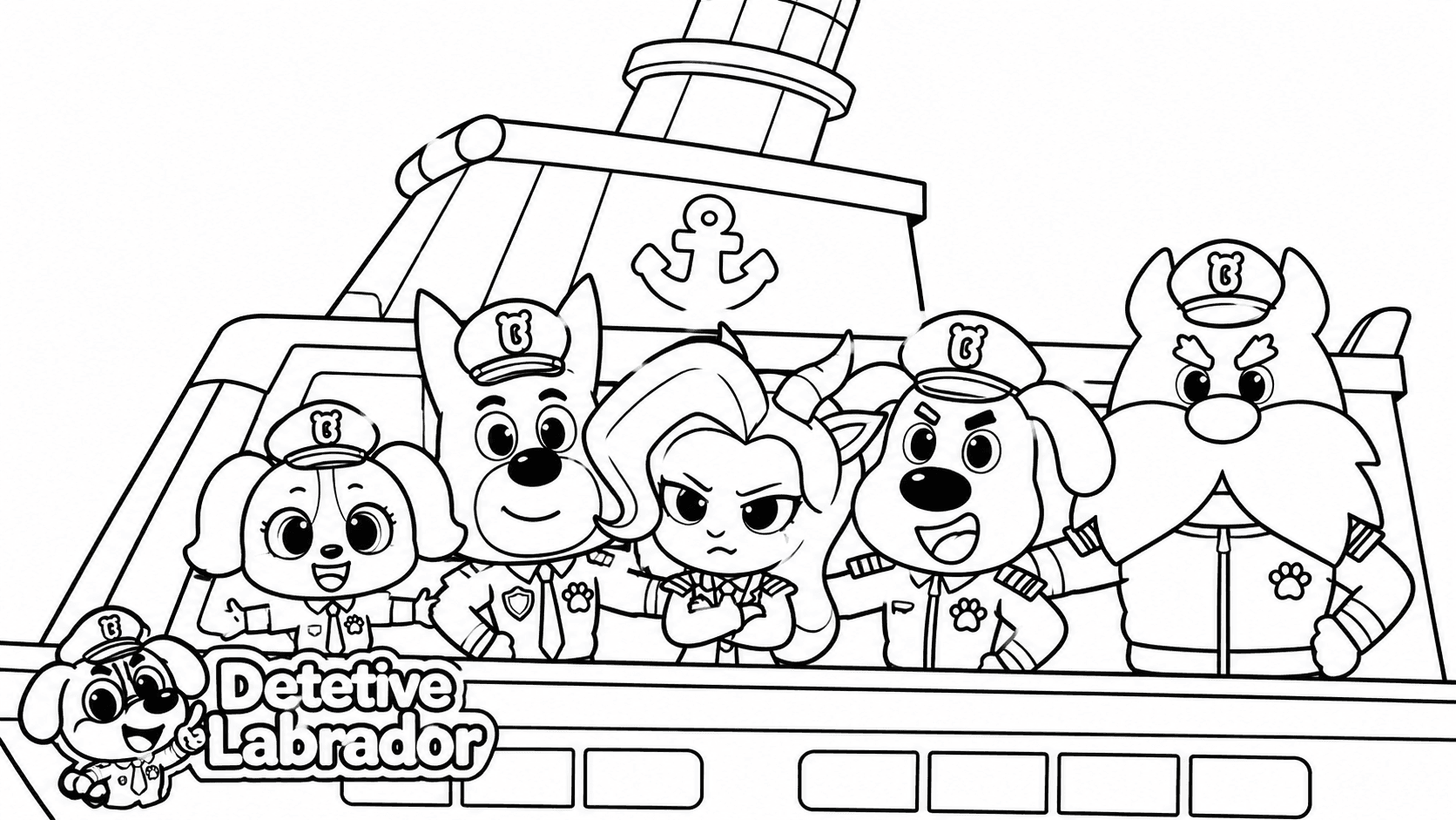 Detetive Labrador no navio para colorir