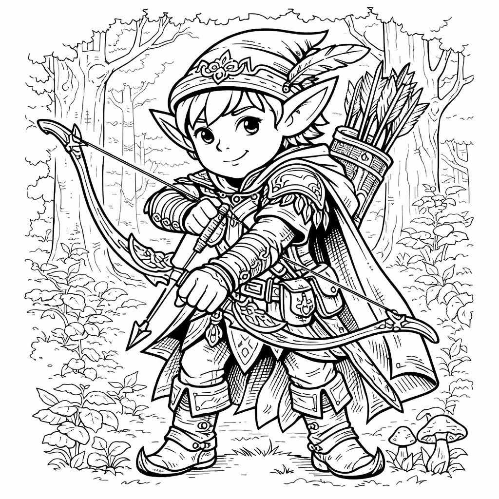 Duende com arco e flecha para colorir