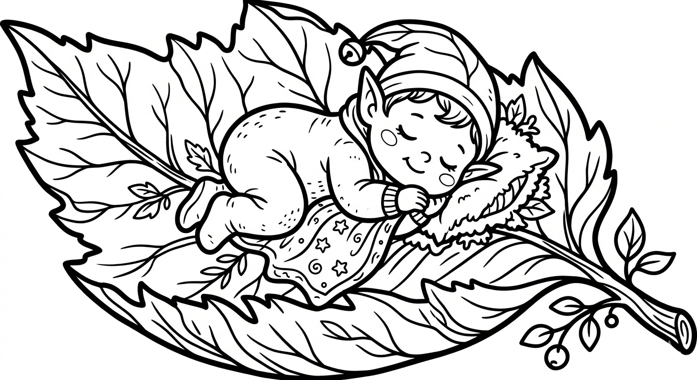 Duende bebê dormindo para colorir